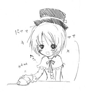 Rating: Safe Score: 0 Tags: 1girl :d blush capelet cup hat holding image monochrome open_mouth ribbon short_hair simple_background smile solo souseiseki sparkle upper_body white_background User: admin