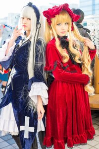 Rating: Safe Score: 0 Tags: 2girls blonde_hair blue_eyes blurry blurry_background bonnet depth_of_field dress frills lace lips long_hair long_sleeves looking_at_viewer multiple_cosplay multiple_girls photo red_dress shinku standing tagme User: admin
