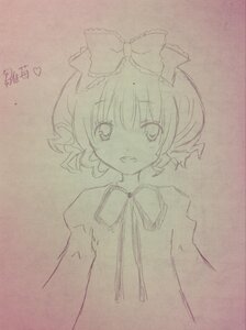 Rating: Safe Score: 0 Tags: 1girl bow eyebrows_visible_through_hair hair_bow hinaichigo image looking_at_viewer monochrome open_mouth ribbon short_hair smile solo traditional_media User: admin