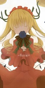 Rating: Safe Score: 0 Tags: 1girl blonde_hair blue_flower blue_rose closed_eyes dress flower image long_hair ribbon rose shinku solo User: admin
