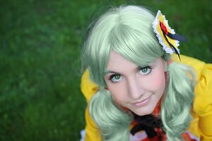 Rating: Safe Score: 0 Tags: 1girl earrings green_eyes green_hair hair_flower hair_ornament jewelry kanaria lips looking_at_viewer portrait smile solo User: admin