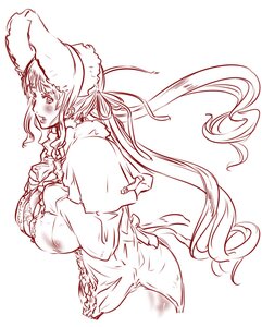 Rating: Questionable Score: 0 Tags: 1girl blush breasts capelet dress hands_on_own_chest hat image long_hair monochrome shinku solo striped very_long_hair User: admin