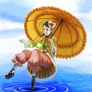 Rating: Safe Score: 0 Tags: 1girl ahoge beach dress flower frills green_eyes hair_ornament holding_umbrella image kanaria lolita_fashion long_sleeves ocean parasol red_umbrella shoes sitting solo umbrella water User: admin