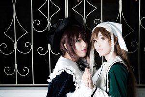 Rating: Safe Score: 0 Tags: 2girls brown_eyes brown_hair crescent_moon dress frame green_eyes hat lips long_hair long_sleeves looking_at_viewer multiple_cosplay multiple_girls short_hair siblings sisters suiseiseki tagme twins User: admin