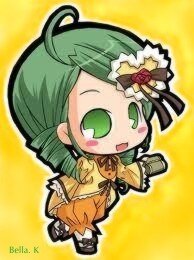 Rating: Safe Score: 0 Tags: 1girl blush chibi full_body green_eyes green_hair image kanaria long_sleeves open_mouth orange_dress short_hair simple_background smile solo standing yellow_background yellow_dress User: admin