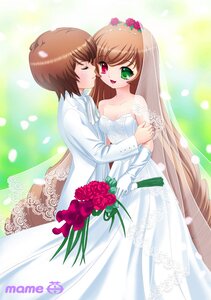 Rating: Safe Score: 0 Tags: 2girls bouquet brown_hair couple dress flower gloves green_eyes heterochromia image incest long_hair multiple_girls pair red_eyes rose short_hair siblings sisters souseiseki suiseiseki twins veil wedding_dress wife_and_wife yuri User: admin