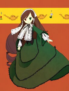 Rating: Safe Score: 0 Tags: 1girl brown_hair dress frills green_dress green_eyes head_scarf heterochromia image long_hair long_sleeves looking_at_viewer orange_background red_eyes solo suiseiseki twintails very_long_hair User: admin