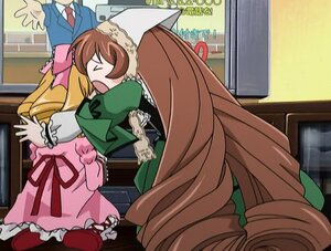 Rating: Safe Score: 0 Tags: 1girl bonnet brown_hair closed_eyes dress frills gloves green_dress hat hinaichigo image long_hair long_sleeves necktie open_mouth pair pink_dress siblings suiseiseki very_long_hair User: admin