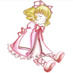 Rating: Safe Score: 0 Tags: 1girl auto_tagged blonde_hair bow closed_eyes dress drill_hair frills full_body hina_ichigo hinaichigo image long_sleeves pink_bow short_hair simple_background solo striped white_background User: admin