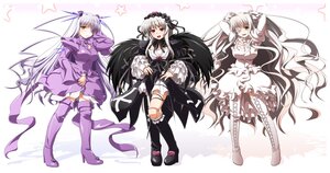 Rating: Safe Score: 0 Tags: 3girls arm_behind_head arms_behind_head barasuishou blush boots bow breasts cleavage commentary_request cross-laced_footwear doll_joints dress eyepatch flower frills gucchi hair_flower hair_ornament hairband hands_on_hips highres image joints kirakishou knee_boots lace-up_boots long_hair long_sleeves medium_breasts multiple multiple_girls open_mouth photoshop_(medium) purple_flower purple_rose red_eyes red_flower red_rose ribbon rose rozen_maiden silver_hair smile standing suigintou tagme thigh_boots thighhighs two_side_up very_long_hair white_flower white_rose wings yellow_eyes zettai_ryouiki User: admin