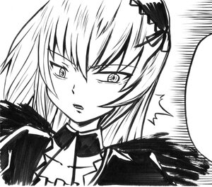 Rating: Safe Score: 0 Tags: 1girl greyscale image long_hair looking_at_viewer military military_uniform monochrome solo suigintou surprised upper_body User: admin