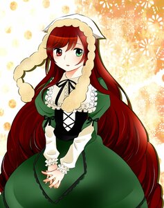 Rating: Safe Score: 0 Tags: 1girl blush corset dress frills green_dress green_eyes head_scarf heterochromia image lolita_fashion long_hair long_sleeves looking_at_viewer red_eyes solo suiseiseki very_long_hair User: admin