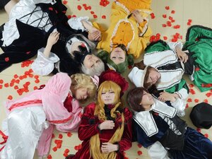 Rating: Safe Score: 0 Tags: 6+boys 91076 blonde_hair bow brown_hair closed_eyes dress flower frills hat mini_hat mini_top_hat multiple_boys multiple_cosplay multiple_girls petals realistic rose_petals tagme thighhighs top_hat User: admin