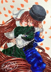 Rating: Safe Score: 0 Tags: 2girls blush brown_hair dress hat hug image long_hair multiple_girls pair petals red_eyes short_hair smile souseiseki suiseiseki traditional_media watercolor_(medium) yumeki_kokoro yuri User: admin