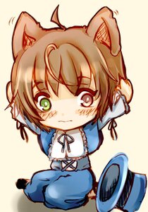Rating: Safe Score: 0 Tags: 1boy :3 ahoge animal_ears blue_dress blush brown_hair cat_ears chibi dress green_eyes hat hat_removed headwear_removed image ribbon short_hair solo souseiseki User: admin