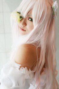 Rating: Safe Score: 0 Tags: 1girl bare_shoulders closed_mouth flower green_eyes hair_flower hair_ornament kirakishou lips long_hair simple_background solo white_flower white_hair User: admin