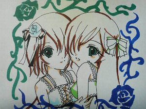 Rating: Safe Score: 0 Tags: 2girls bare_shoulders dress flower green_eyes hair_ornament image looking_at_viewer multiple_girls necklace pair ribbon short_hair siblings sisters souseiseki suiseiseki traditional_media twins User: admin