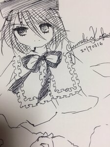 Rating: Safe Score: 0 Tags: 1girl bow bowtie dated dress frills greyscale image looking_at_viewer monochrome short_hair simple_background solo souseiseki yumeki_kokoro User: admin