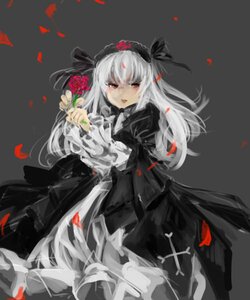 Rating: Safe Score: 0 Tags: 1girl black_dress dress flower grey_background hairband image long_hair long_sleeves petals red_eyes red_flower red_rose rose rose_petals silver_hair simple_background solo suigintou white_hair User: admin