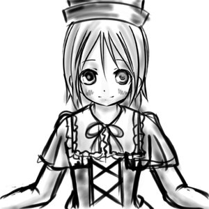 Rating: Safe Score: 0 Tags: 1girl blush closed_mouth dress eyebrows_visible_through_hair greyscale hat image long_sleeves looking_at_viewer monochrome puffy_short_sleeves puffy_sleeves ribbon short_hair short_sleeves simple_background smile solo souseiseki striped upper_body vertical_stripes white_background User: admin