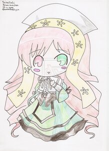 Rating: Safe Score: 0 Tags: 1girl chibi dress flower image long_hair long_sleeves pink_eyes pink_hair solo suiseiseki traditional_media veil very_long_hair User: admin