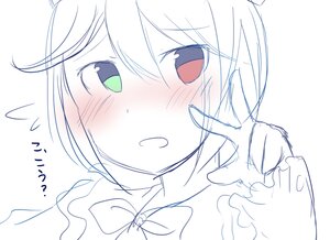 Rating: Safe Score: 0 Tags: 1girl bangs blush bow eyebrows_visible_through_hair flying_sweatdrops hair_between_eyes image monochrome nose_blush solo souseiseki spot_color sweat User: admin