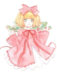 Rating: Safe Score: 0 Tags: 1girl apple blonde_hair bow cherry dress food fruit green_eyes hair_bow hina_ichigo hinaichigo image leaf long_sleeves looking_at_viewer object_namesake pink_bow short_hair smile solo strawberry striped vertical_stripes User: admin