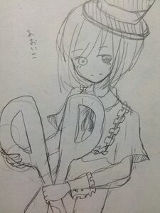 Rating: Safe Score: 0 Tags: 1girl closed_mouth cowboy_shot hat image komeiji_satori long_sleeves looking_at_viewer monochrome short_hair solo souseiseki tears third_eye traditional_media User: admin
