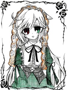 Rating: Safe Score: 0 Tags: 1girl black_ribbon braid dress flower heterochromia image long_hair long_sleeves looking_at_viewer monochrome red_eyes ribbon rose solo suiseiseki upper_body very_long_hair white_background yellow_flower User: admin
