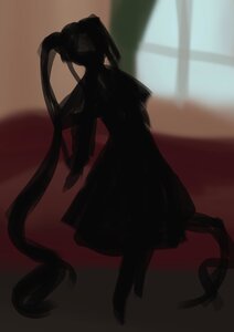 Rating: Safe Score: 0 Tags: 1girl black_dress black_hair dress full_body image long_hair long_sleeves shinku solo standing tail twintails very_long_hair User: admin