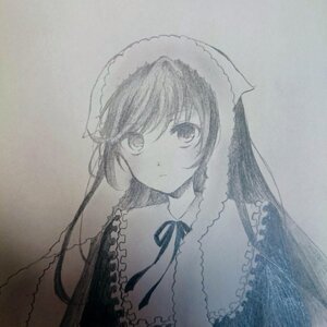 Rating: Safe Score: 0 Tags: 1girl auto_tagged bangs closed_mouth eyebrows_visible_through_hair frills image long_hair looking_at_viewer monochrome neck_ribbon photo ribbon solo suiseiseki traditional_media upper_body User: admin