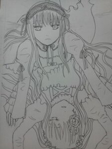 Rating: Safe Score: 0 Tags: 2girls black_wings choker dress expressionless frills greyscale hairband image kirakishou long_hair long_sleeves looking_at_viewer monochrome multiple_girls pair suigintou traditional_media wings User: admin