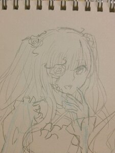 Rating: Safe Score: 0 Tags: 1girl flower frills hair_flower hair_ornament image kirakishou long_hair long_sleeves looking_at_viewer monochrome open_mouth photo rose solo traditional_media User: admin