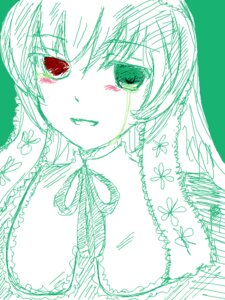 Rating: Safe Score: 0 Tags: 1girl blush breasts bug butterfly green_theme image insect long_hair looking_at_viewer monochrome solo suiseiseki User: admin