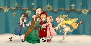 Rating: Safe Score: 0 Tags: 6+girls blonde_hair blue_eyes brown_hair closed_eyes dress green_eyes hair_ornament hat hina_ichigo holding_hands image kanaria long_hair long_sleeves multiple multiple_girls red_eyes shinku short_hair siblings sisters smile tagme User: admin