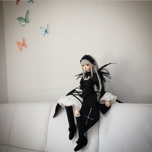 Rating: Safe Score: 0 Tags: 1girl black_dress black_footwear blue_butterfly boots bug butterfly doll dress frills gothic_lolita hairband insect knee_boots lolita_fashion lolita_hairband long_hair long_sleeves sitting solo suigintou wings User: admin