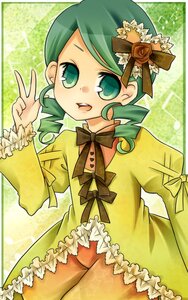 Rating: Safe Score: 0 Tags: 1girl bow dress drill_hair frills green_eyes green_hair image kanaria long_sleeves open_mouth ribbon smile solo top_hat v yellow_dress User: admin