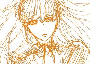 Rating: Safe Score: 0 Tags: 1girl closed_mouth face frown hair_ribbon image long_hair looking_at_viewer monochrome ribbon serious shinku simple_background sketch solo upper_body white_background User: admin