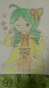 Rating: Safe Score: 0 Tags: 1girl auto_tagged dress drill_hair flower green_eyes green_hair hair_flower hair_ornament image kanaria nail_polish one_eye_closed photo simple_background smile solo traditional_media User: admin