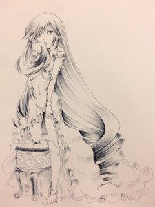 Rating: Safe Score: 0 Tags: 1girl barefoot dress image long_hair monochrome solo suiseiseki traditional_media very_long_hair User: admin