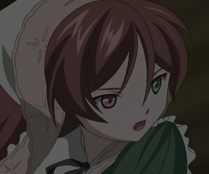 Rating: Safe Score: 0 Tags: 1girl bangs brown_hair dress frilled_shirt_collar frills image long_sleeves looking_at_viewer open_mouth ribbon solo suiseiseki User: admin