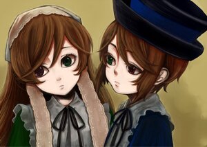 Rating: Safe Score: 0 Tags: 2girls black_ribbon brown_hair green_eyes hat heterochromia image long_hair looking_at_viewer multiple_girls pair red_eyes ribbon short_hair siblings simple_background sisters souseiseki suiseiseki twins yellow_background User: admin