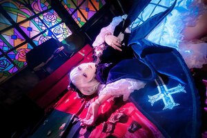 Rating: Safe Score: 0 Tags: 1girl blonde_hair blue_flower blue_rose dress flower frills gothic_lolita lace lolita_fashion lying pink_flower pink_rose purple_eyes purple_rose rose solo stained_glass suigintou User: admin