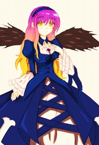 Rating: Safe Score: 0 Tags: 1girl dress frills gradient_hair hairband hijiri_byakuren image long_hair long_sleeves looking_at_viewer multicolored_hair pink_hair purple_hair smile solo suigintou wings yellow_eyes User: admin