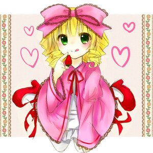 Rating: Safe Score: 0 Tags: 1girl :q blonde_hair bow dress food fruit green_eyes heart hina_ichigo hinaichigo holding holding_food holding_fruit image pink_bow shoes short_hair solo strawberry tongue tongue_out User: admin