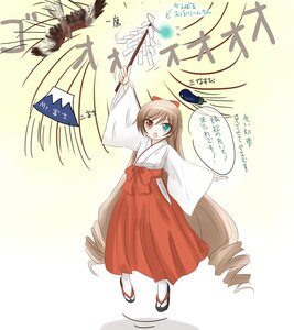 Rating: Safe Score: 0 Tags: 1girl arrow_(projectile) bird bow brown_hair drill_hair gohei green_eyes hakama heterochromia image japanese_clothes long_hair miko open_mouth red_hakama solo suiseiseki tabi very_long_hair User: admin