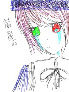 Rating: Safe Score: 0 Tags: 1girl auto_tagged green_eyes image looking_at_viewer monochrome red_eyes simple_background solo souseiseki spot_color white_background User: admin