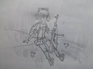 Rating: Safe Score: 0 Tags: 1girl boots gloves graphite_(medium) greyscale gun hair_ribbon hinaichigo image magical_girl monochrome ponytail rifle sakura_kyouko sketch solo traditional_media weapon User: admin