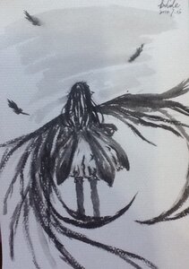 Rating: Safe Score: 0 Tags: animal bird black_feathers crow dated dove feathers flock flying grey_sky greyscale image monochrome seagull sky solo standing suigintou wings User: admin