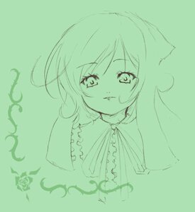 Rating: Safe Score: 0 Tags: 1girl bangs eyebrows_visible_through_hair green_background green_theme image lineart long_hair looking_at_viewer monochrome simple_background solo suiseiseki upper_body User: admin